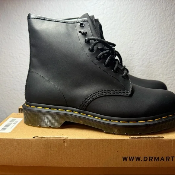 Dr. Martens Black Leather Boots with Yellow Stitching - Picture 4 of 10